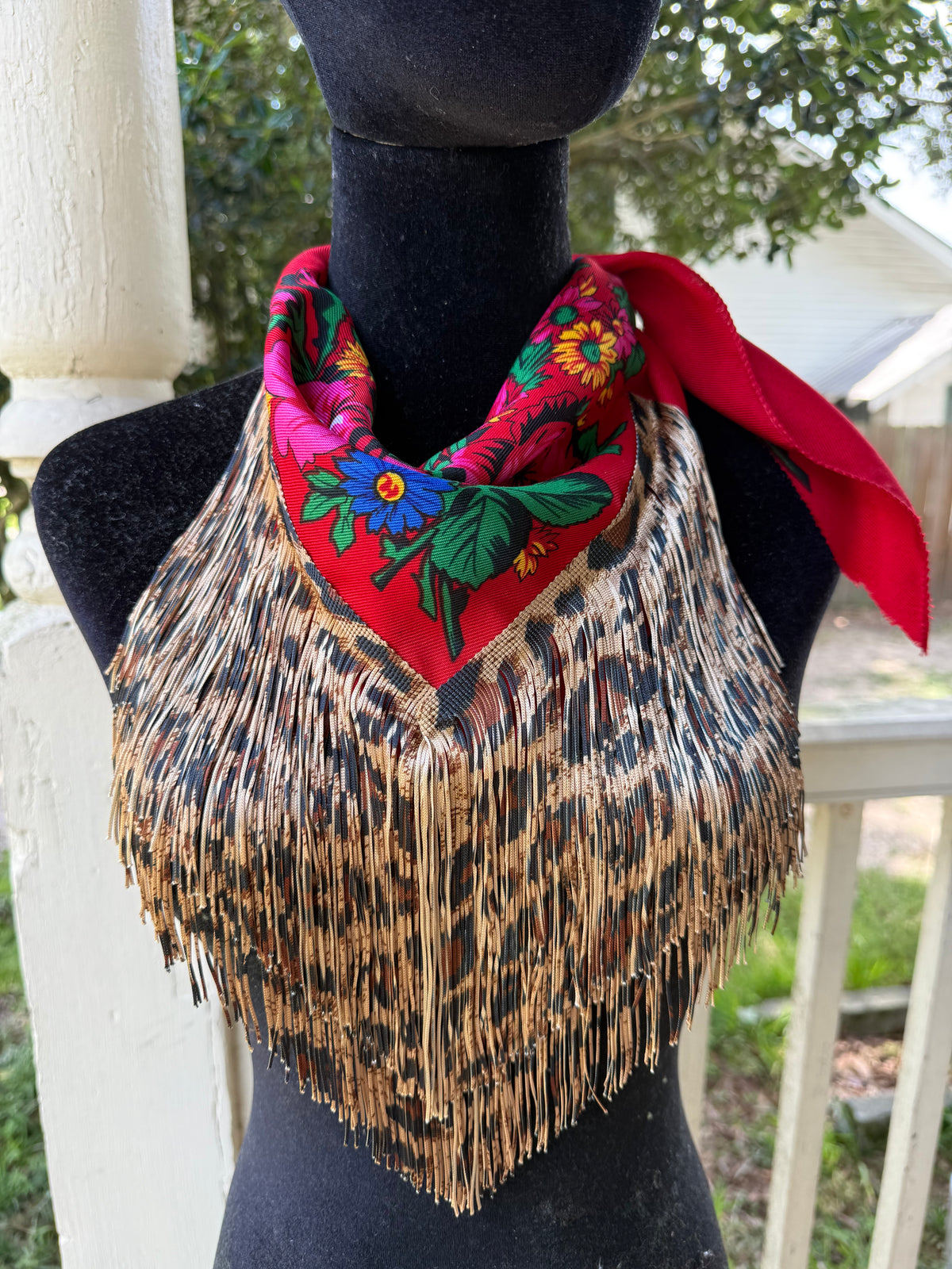Vintage Inspired Floral Leopard bandana