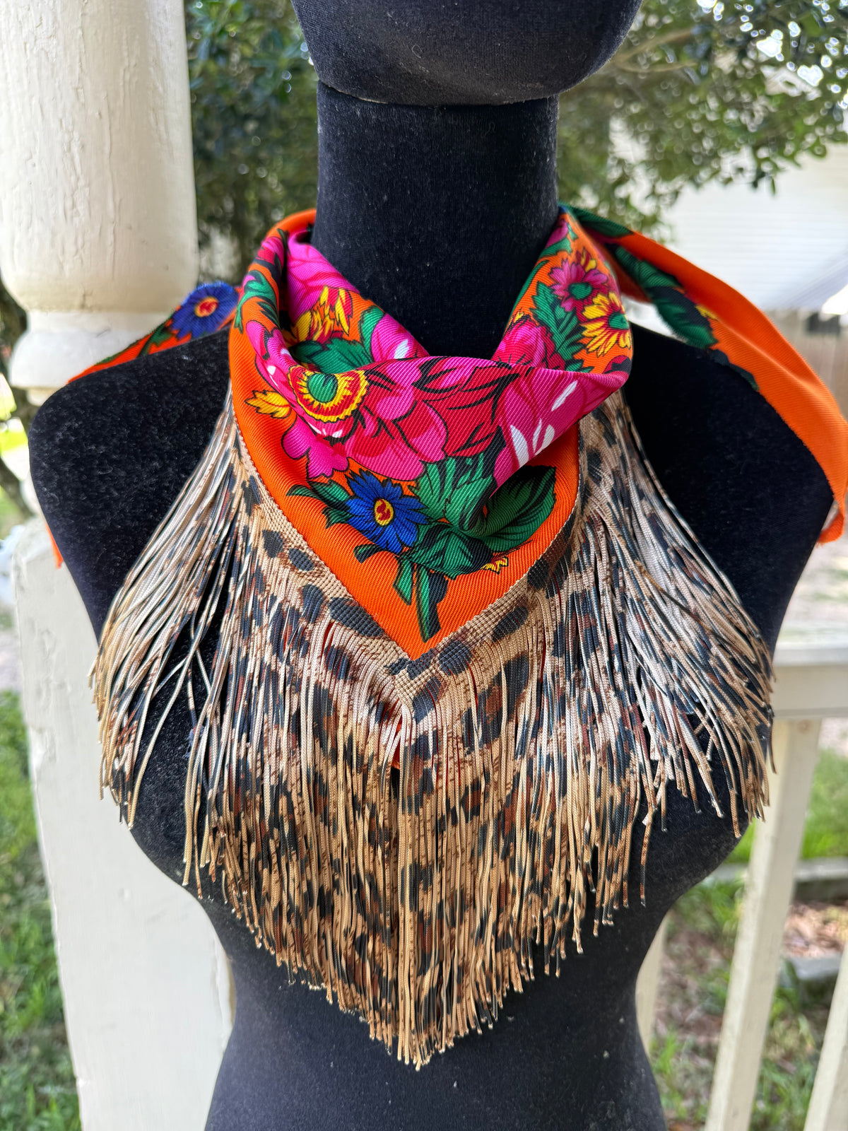 Vintage Inspired Floral Leopard bandana