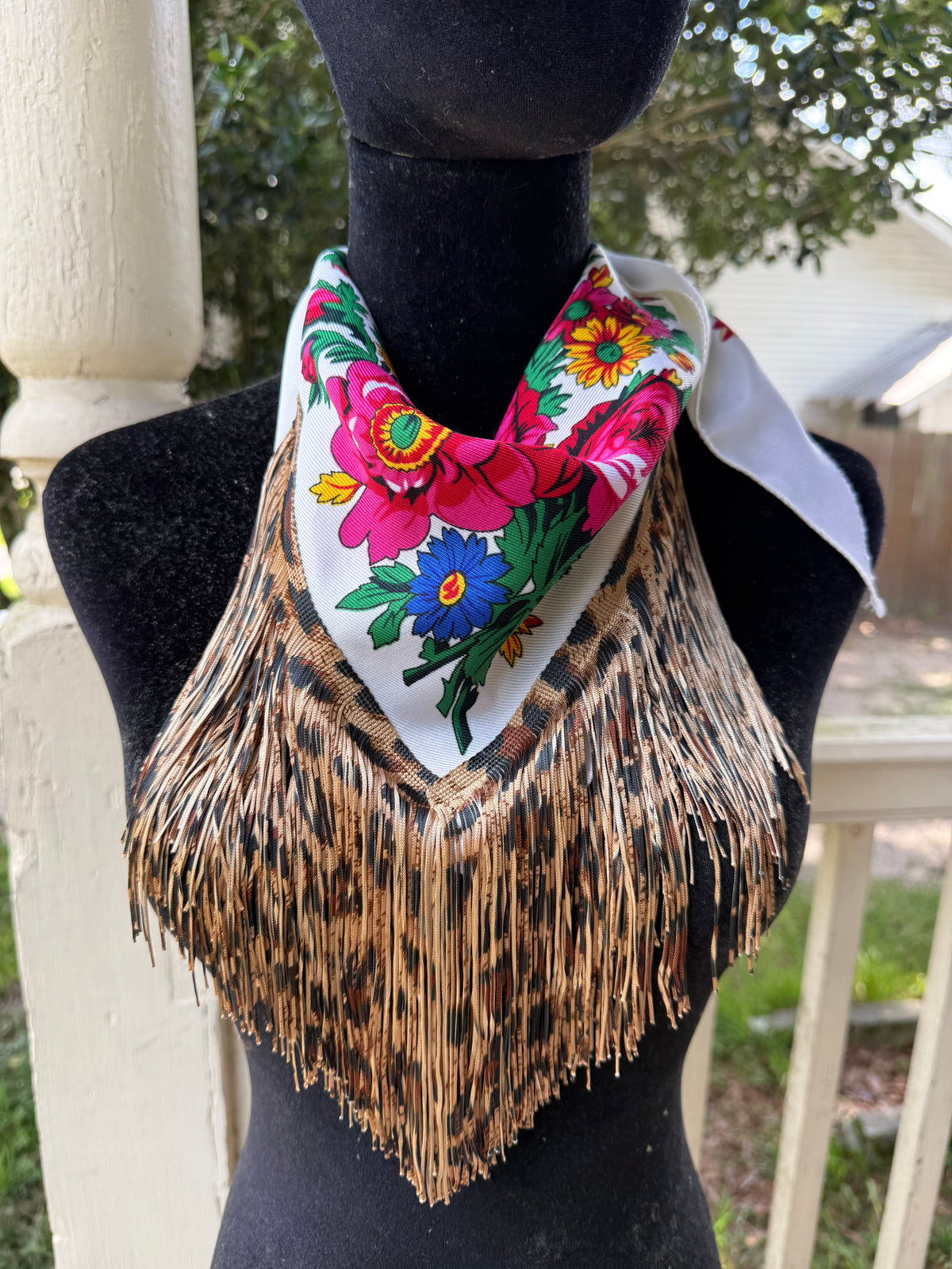 Vintage Inspired Floral Leopard bandana