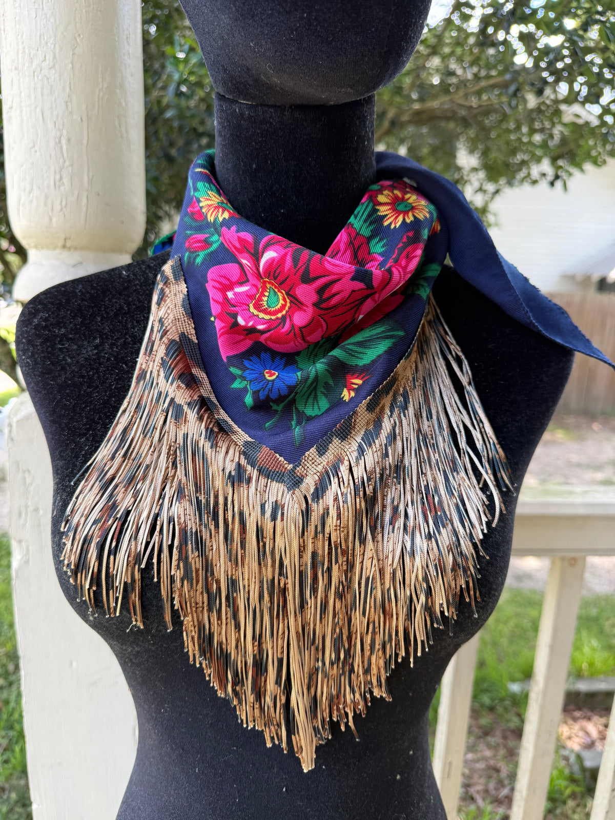 Vintage Inspired Floral Leopard bandana