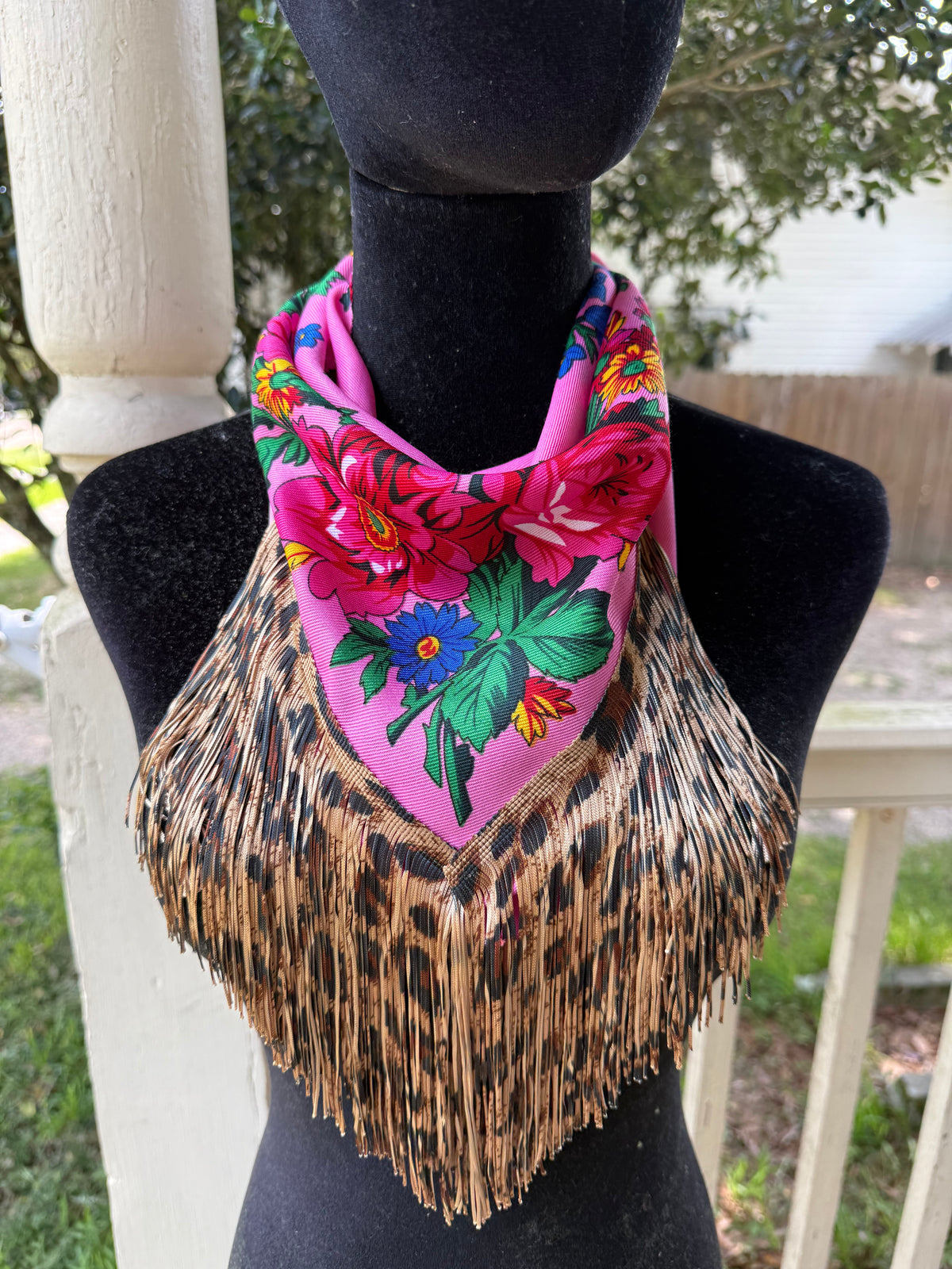 Vintage Inspired Floral Leopard bandana