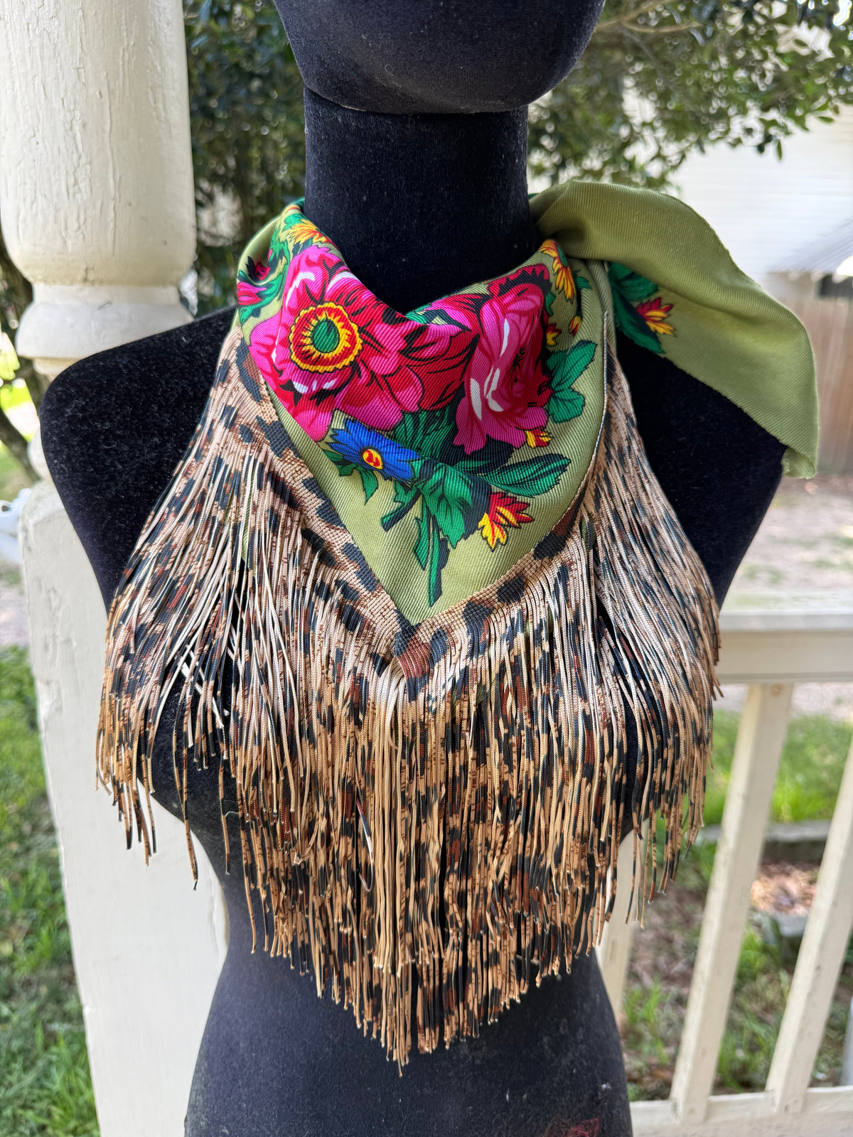 Vintage Inspired Floral Leopard bandana