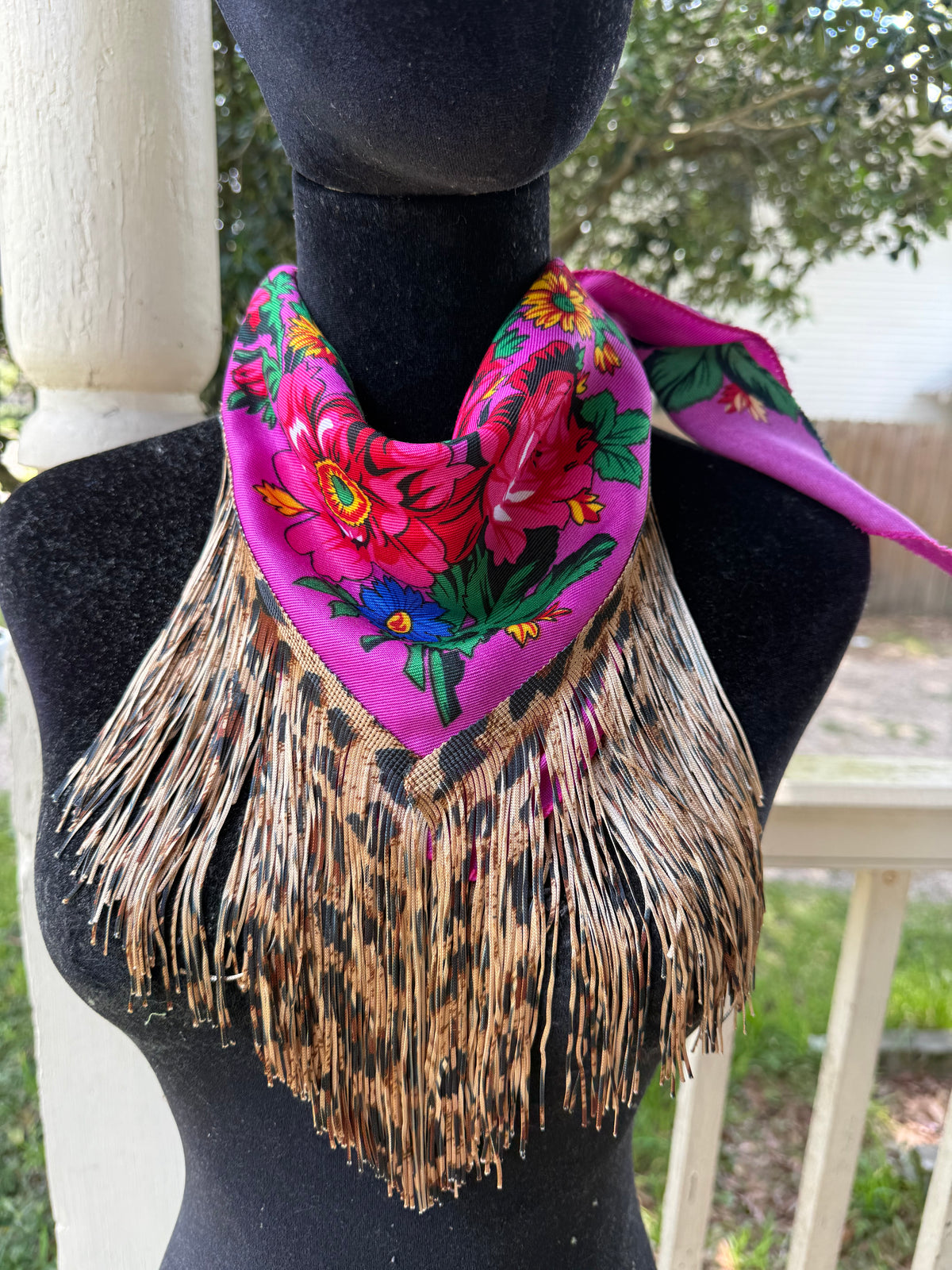 Vintage Inspired Floral Leopard bandana