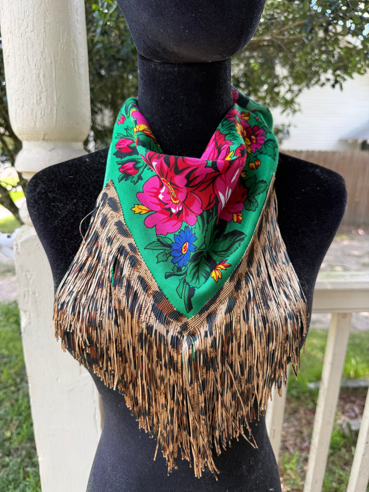 Vintage Inspired Floral Leopard bandana