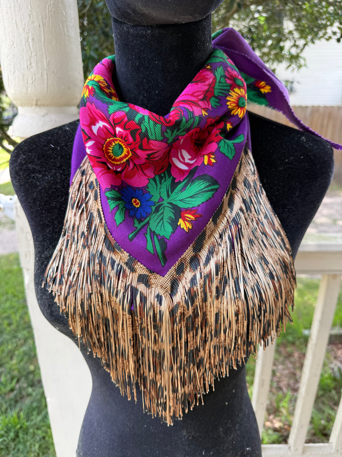 Vintage Inspired Floral Leopard bandana