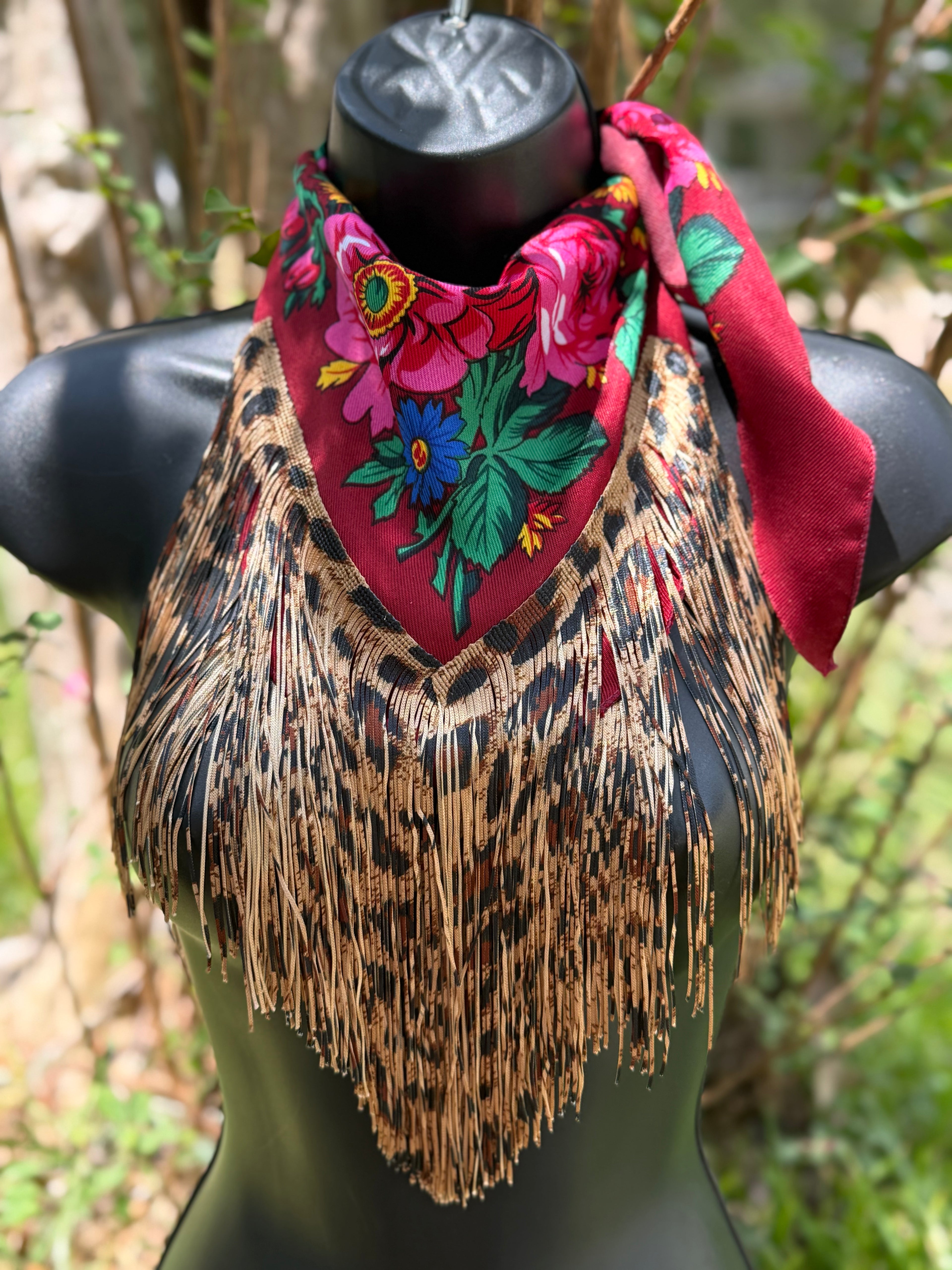 Vintage Inspired Floral Leopard bandana