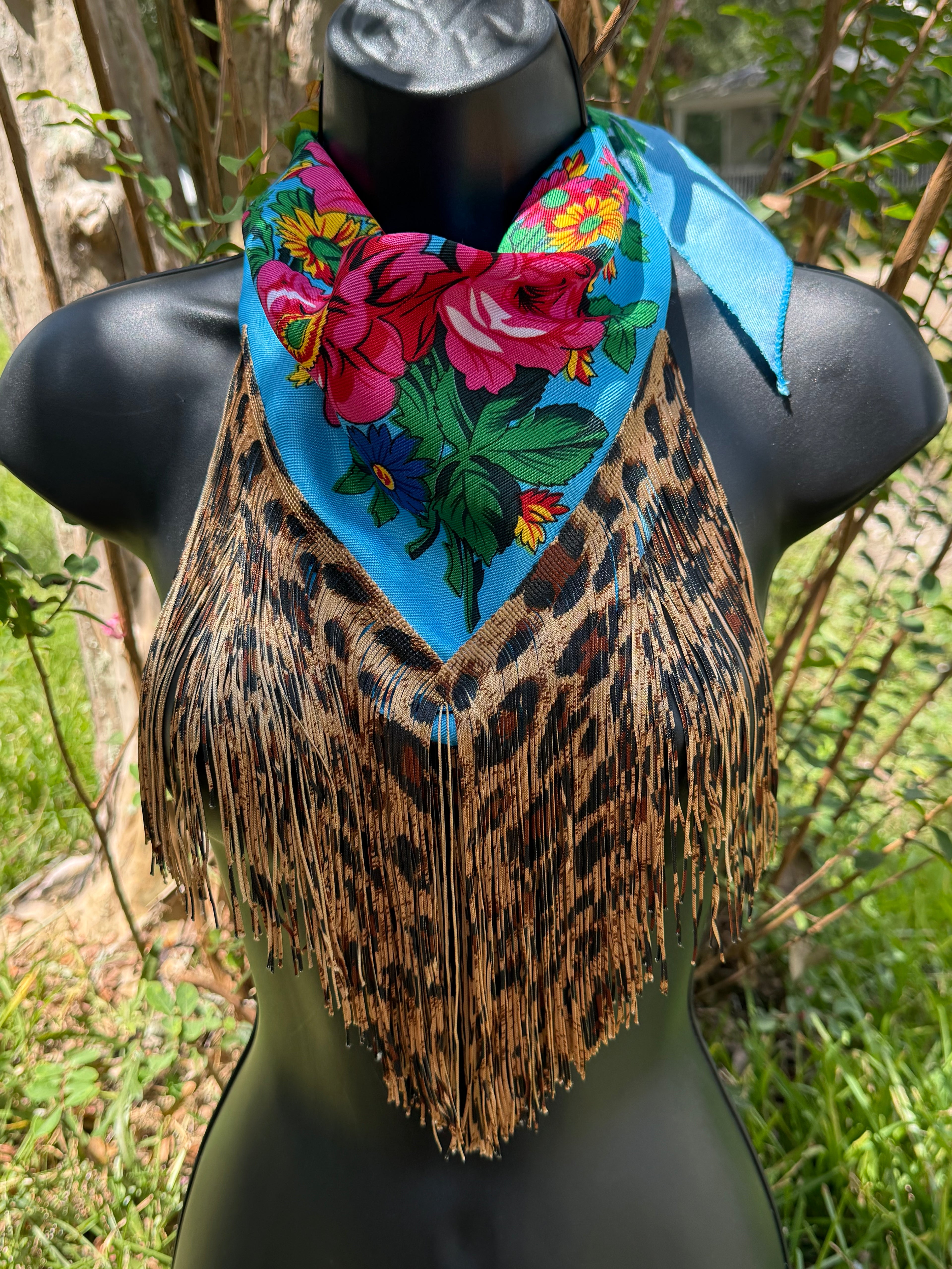 Vintage Inspired Floral Leopard bandana