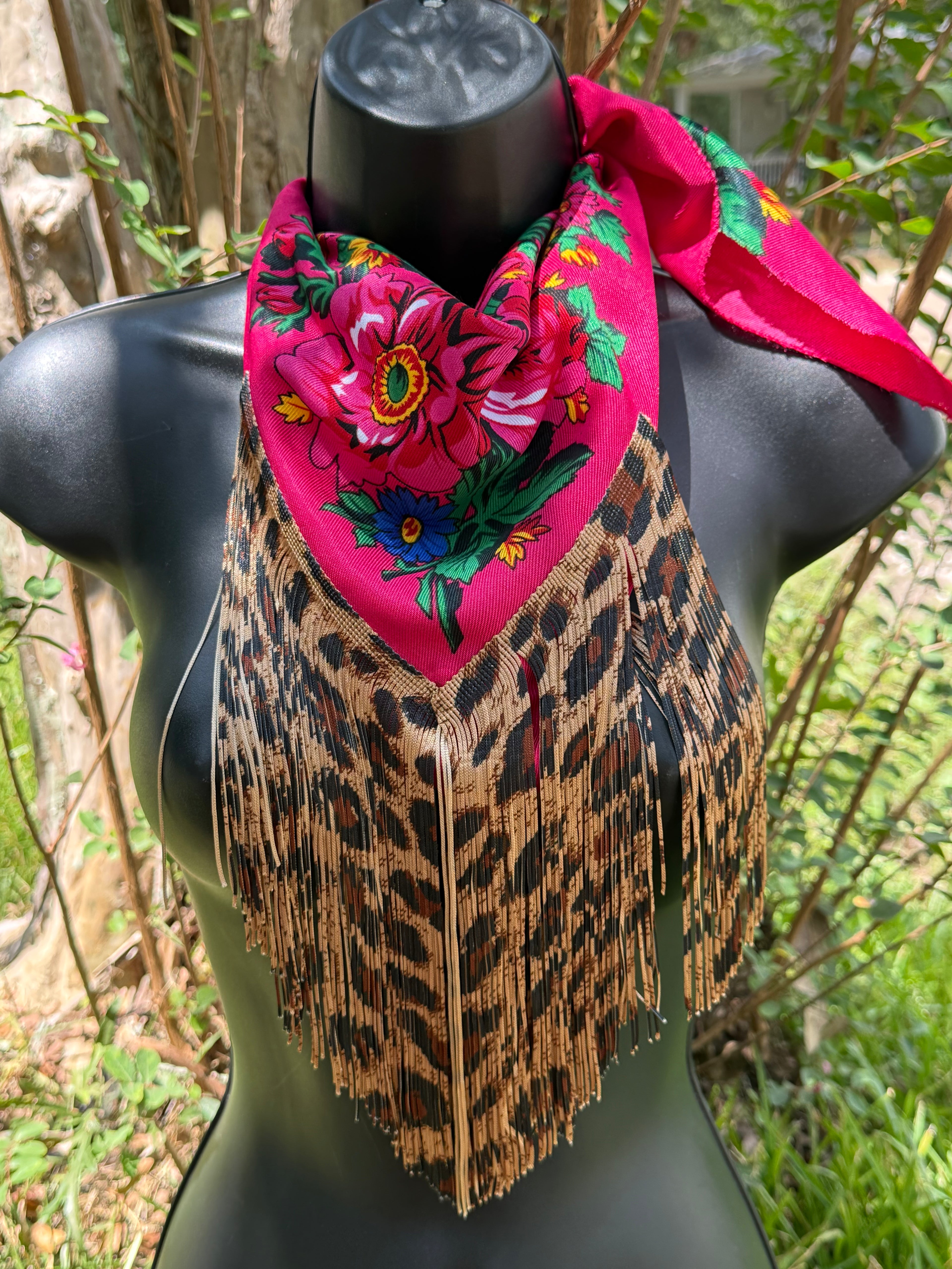 Vintage Inspired Floral Leopard bandana