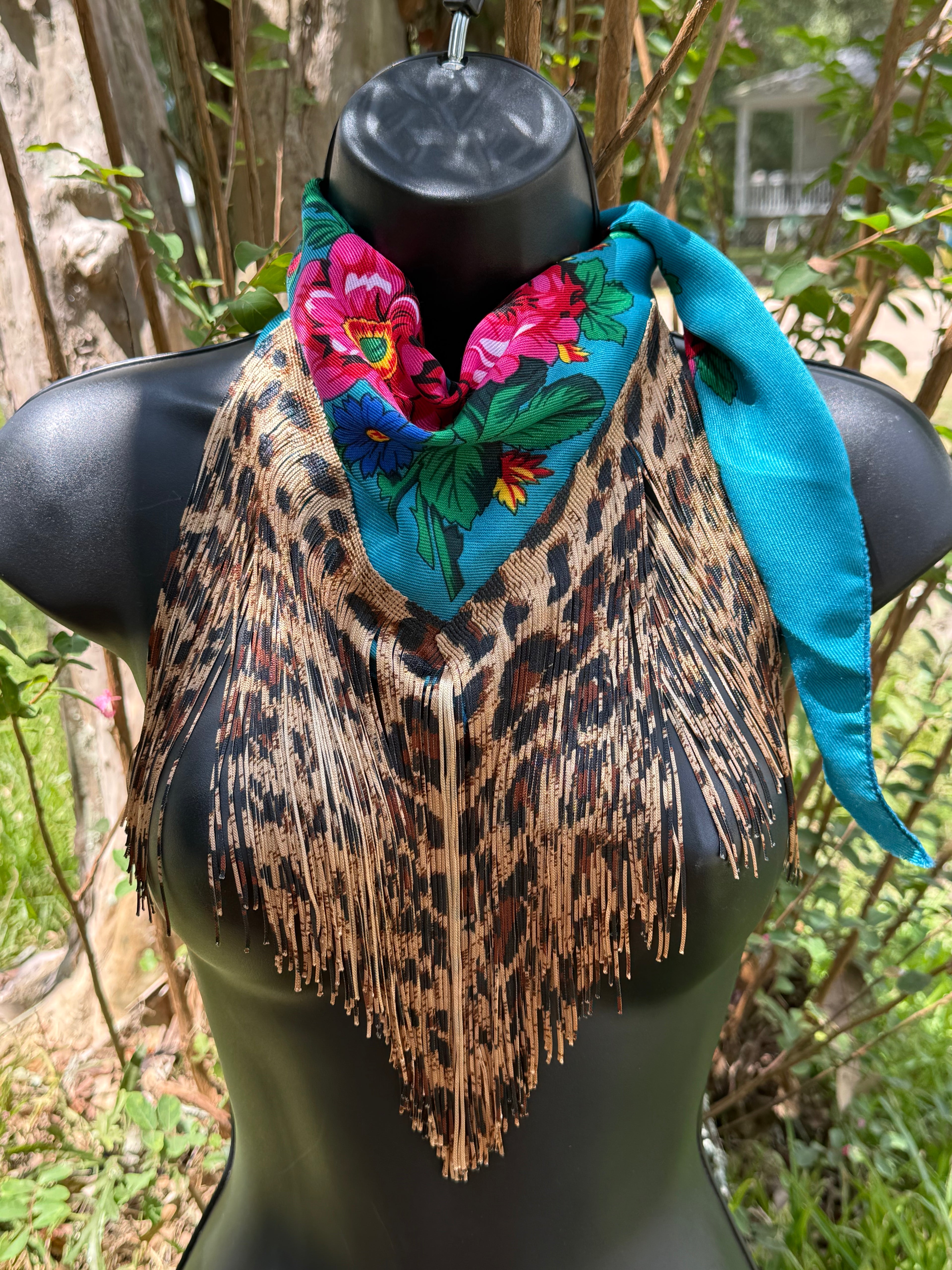 Vintage Inspired Floral Leopard bandana
