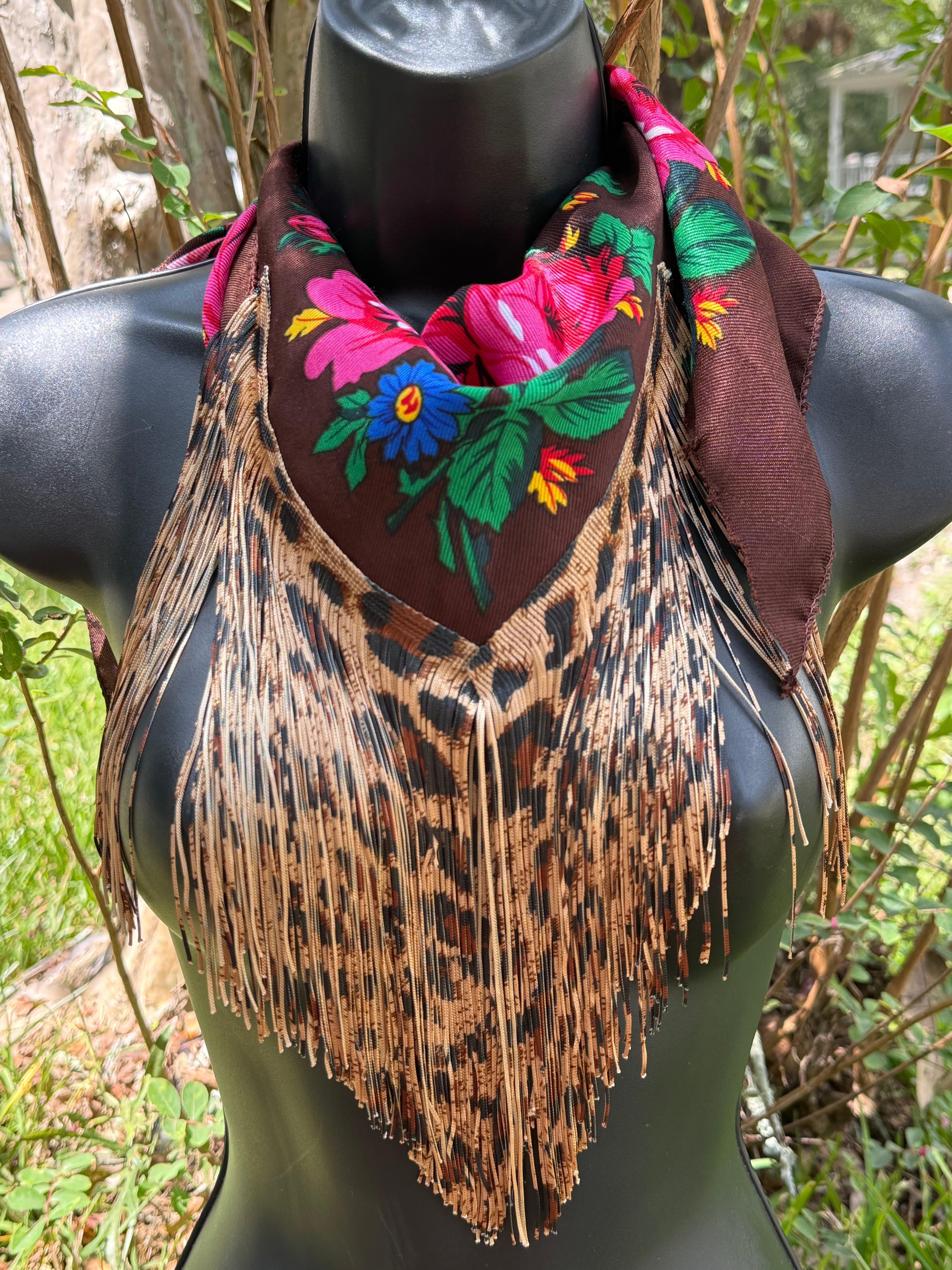 Vintage Inspired Floral Leopard bandana