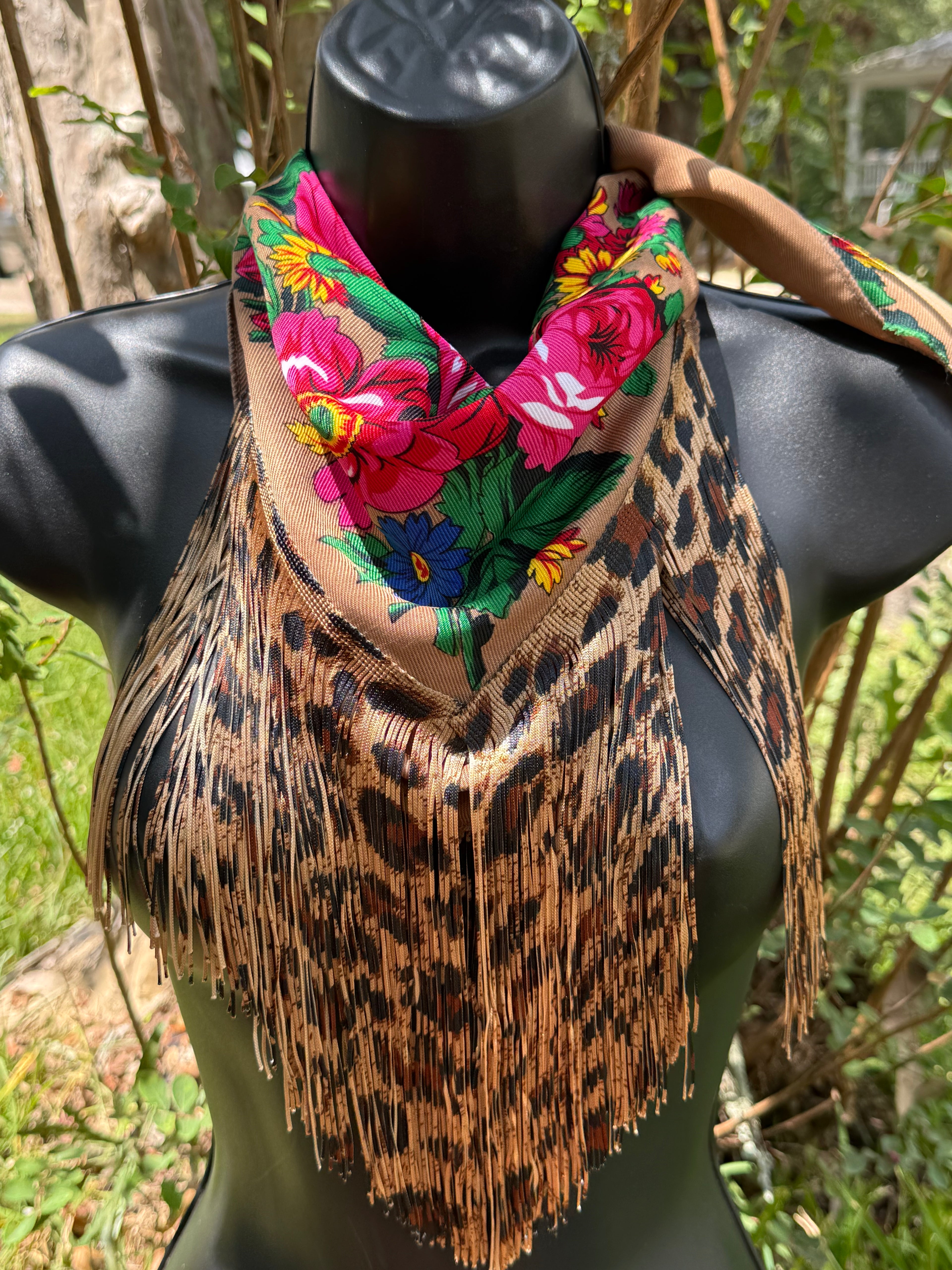 Vintage Inspired Floral Leopard bandana