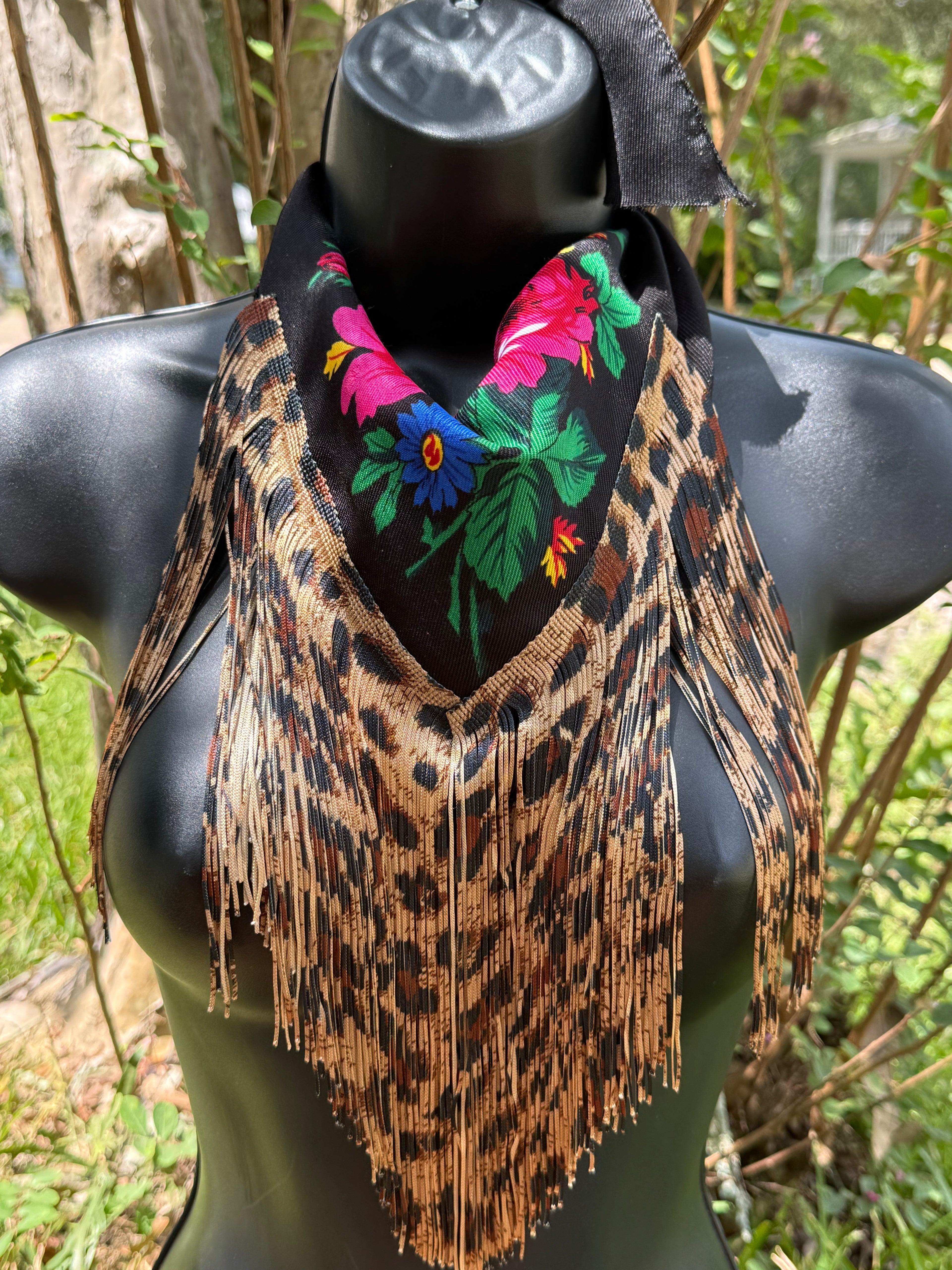 Vintage Inspired Floral Leopard bandana