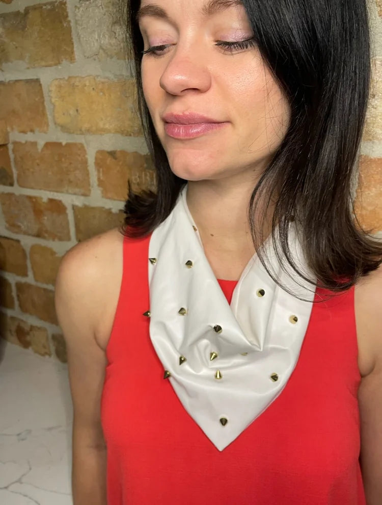 White Leather Stud Necklace Bandana